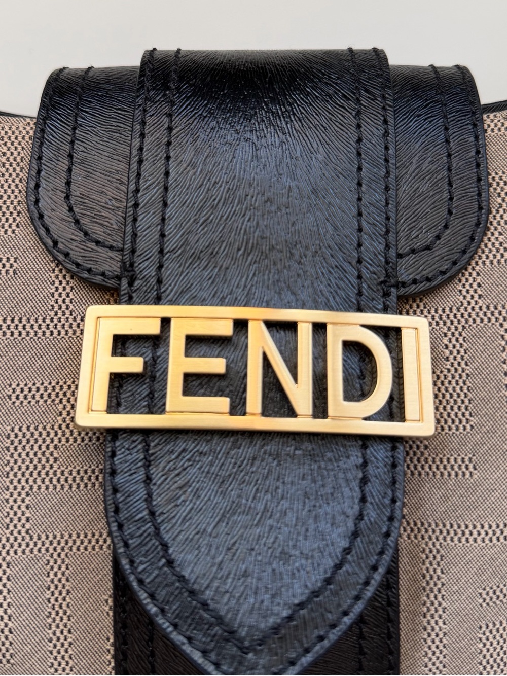 Fendi Zucca Shadow Black Leather Studded Shoulder Bag - Picture 6 of 8